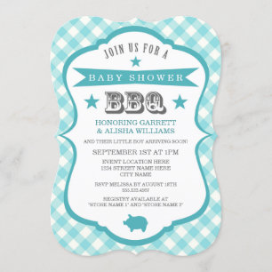Gingham Grillfest Nyfödd Baby Shower Inbjudan / Aq