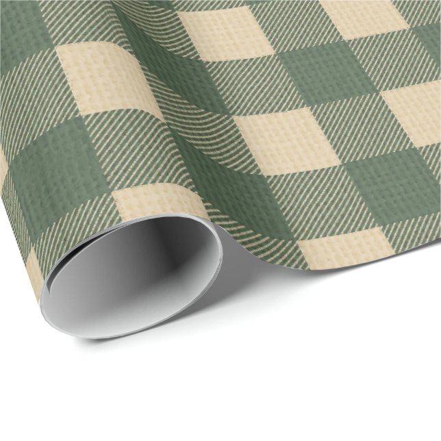 Gingham Grön Rustik Landsbygd Presentpapper (Rullad Hörn)
