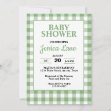Gingham Grön Rutig Baby Shower Inbjudan
