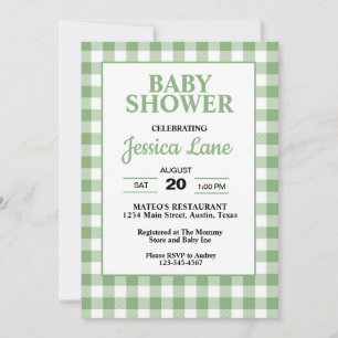 Gingham Grön Rutig Baby Shower Inbjudan