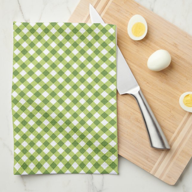 Gingham Grön Vit Enkel Kökshandduk (Vikt i Fjärdedel)