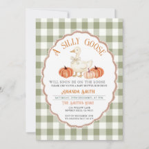 Gingham Grönt Fall Fånig Goose Baby Shower