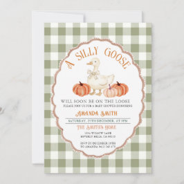 Gingham Grönt Fall Fånig Goose Baby Shower Inbjudningar