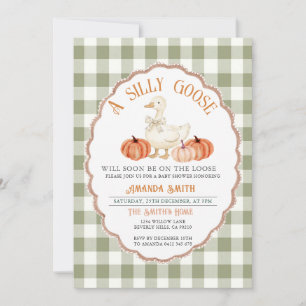 Gingham Grönt Fall Fånig Goose Baby Shower Inbjudningar