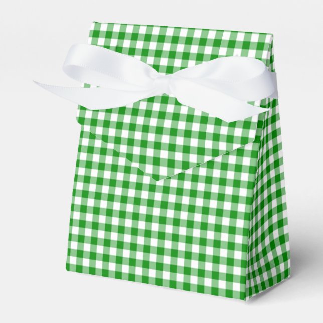 Gingham-Grönt-Favor Box, Tält Presentaskar (Framsidan Sidan)