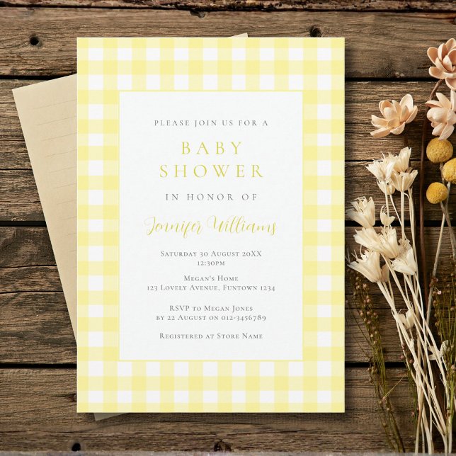 Gingham gul bebis inbjudan (Skapare uppladdad)