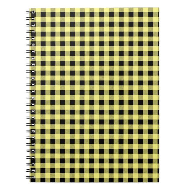 Gingham Gult och Black Anteckningsbok Med Spiral (Framsidan)