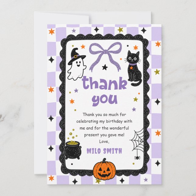 Gingham Halloween födelsedag tackkort (Framsida)
