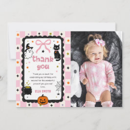 Gingham Halloween födelsedagsfoto tackkort