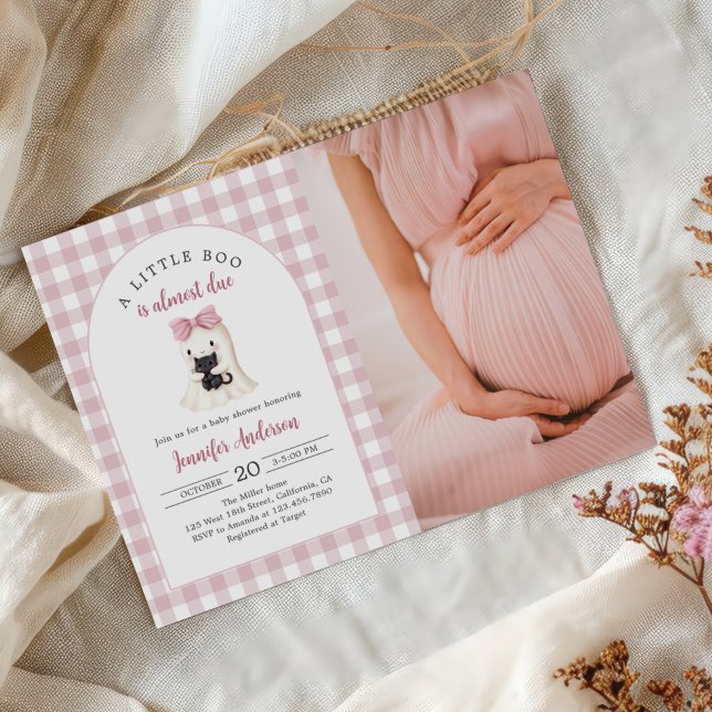 Gingham Halloween Ghost Girl Baby Shower Photo Inbjudningar (Skapare uppladdad)