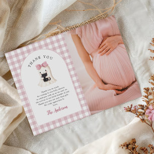 Gingham Halloween Ghost Girl Baby Shower Photo Tack Kort