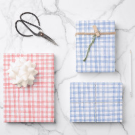 Gingham Handritad Modern Söt Blå Röd Picknick