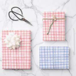 Gingham Handritad Modern Söt Blå Röd Picknick