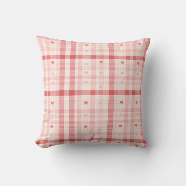 Gingham Hearts • Classic Sweet Valentine Seamless  Kudde (Framsida)