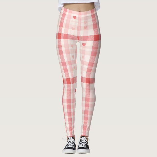 Gingham Hearts • Classic Sweet Valentine Seamless  Leggings (Framsida)