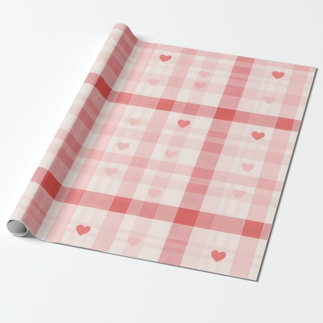 Gingham Hearts • Classic Sweet Valentine Seamless  Presentpapper (Utrullad)