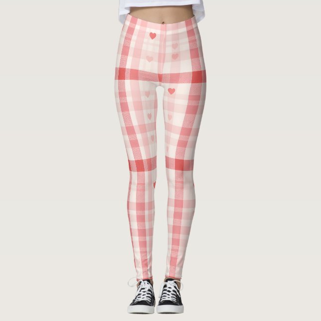 Gingham Hearts • Klassisk Söt Alla Hjärtans Dag-sö Leggings (Framsida)