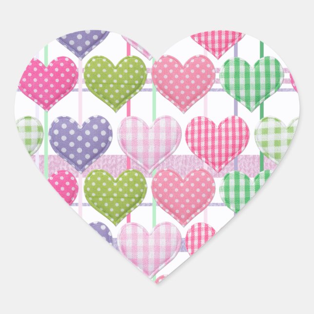Gingham Hearts Mönster Hjärtformat Klistermärke (Framsida)