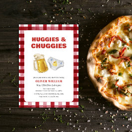 Gingham Huggies Chuggies Beer & Diaper Baby Shower Inbjudningar