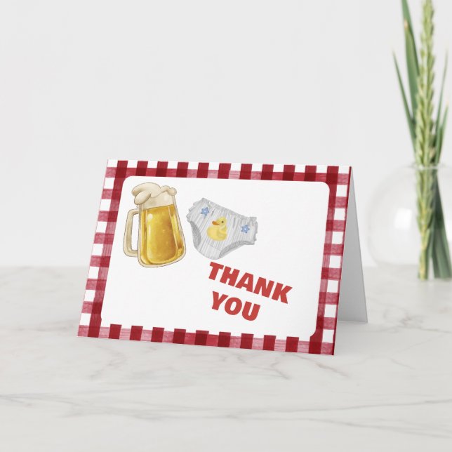 Gingham Huggies Chuggies Beer Diaper Baby Shower  Tack Kort (Framsida)