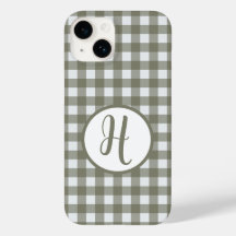 Gingham Initial Monogram Circle Sage Grönt Checks