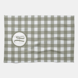 Gingham Initial Monogram Sage Grönt Checks Kökshandduk