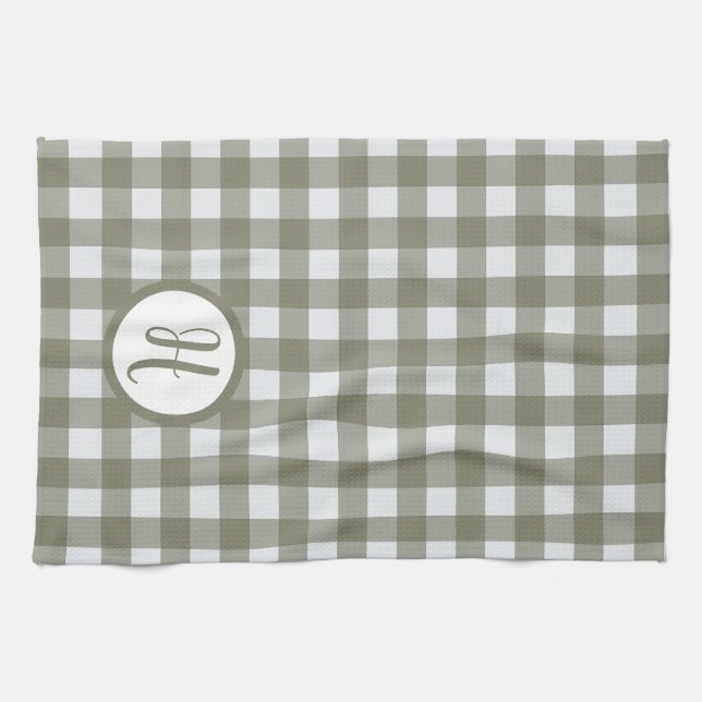 Gingham Initial Monogram Sage Grönt Checks Kökshandduk (Horisontell)