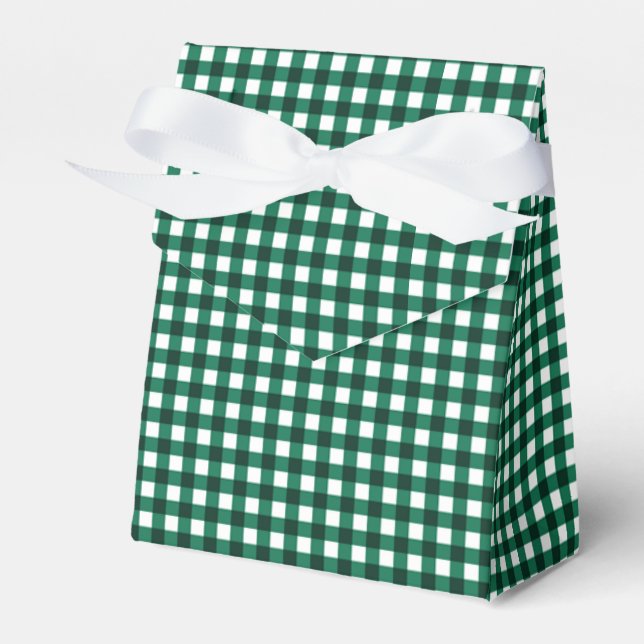 Gingham-Jade Grönt-Favor Box, Tält Presentaskar (Framsidan Sidan)