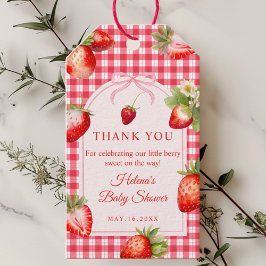 Gingham Jordgubbs Baby shower Tack så mycket prese Presentetikett