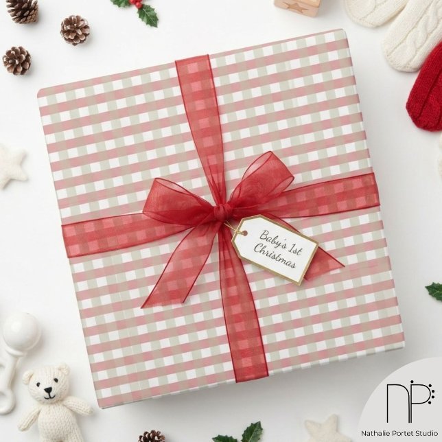 Gingham julbarnsveckning presentpapper (This Gingham Christmas Baby Wrap features hand-drawn gingham art ideal for baby showers and holidays)