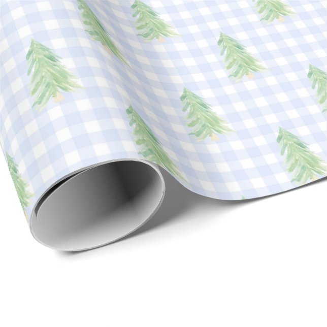 Gingham Julgranar Jul Wrapping Papper Presentpapper (Rullad Hörn)