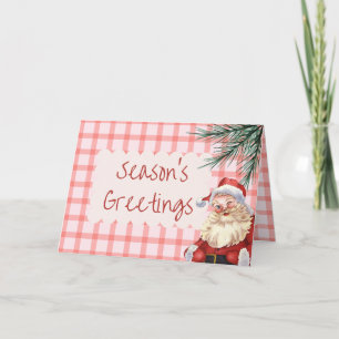 Gingham-julkort med Vintage Santa Hälsning Helgkort