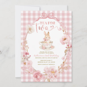 Gingham Kanin Födelsedagsfirande med Tekopp Rosa S Inbjudningar