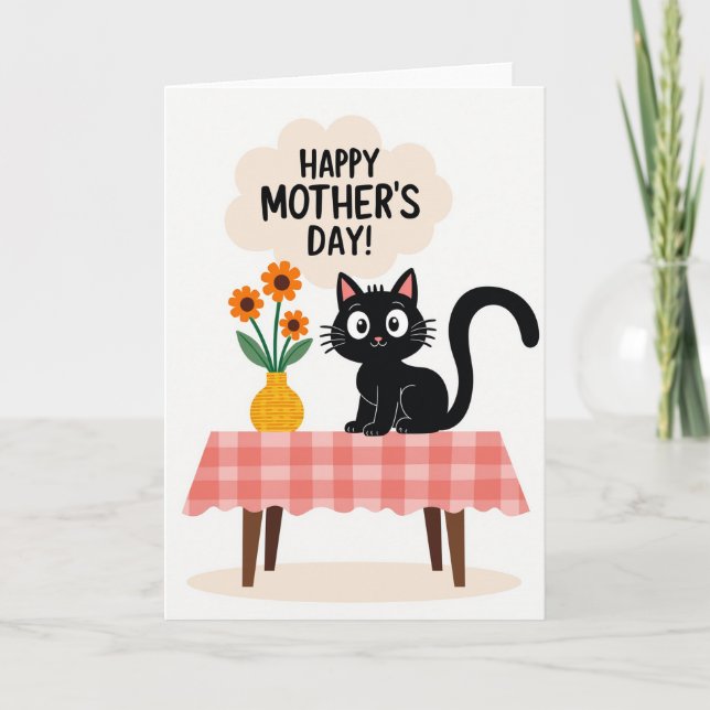 Gingham Katt Blommor Grattiskort Kort (Framsida)