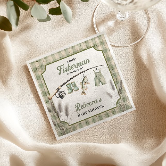 Gingham Klädtorklina Fiske Baby Shower Dekoratione Pappersservett (Skapare uppladdad)