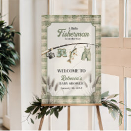 Gingham Klädtorklina Fiske Baby Shower Välkommen Poster