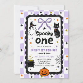 Gingham Kuslig Ett Halloween Födelsedagsfest Inbjudningar