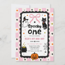 Gingham Kuslig Ett Halloween Födelsedagsfest Inbjudningar