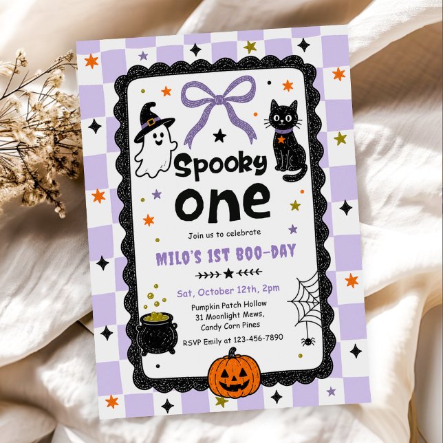 Gingham Kuslig Ett Halloween Födelsedagsfest Inbjudningar (Skapare uppladdad)