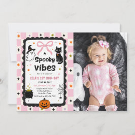Gingham Kusliga Halloween Födelsedagsfoto Inbjudningar