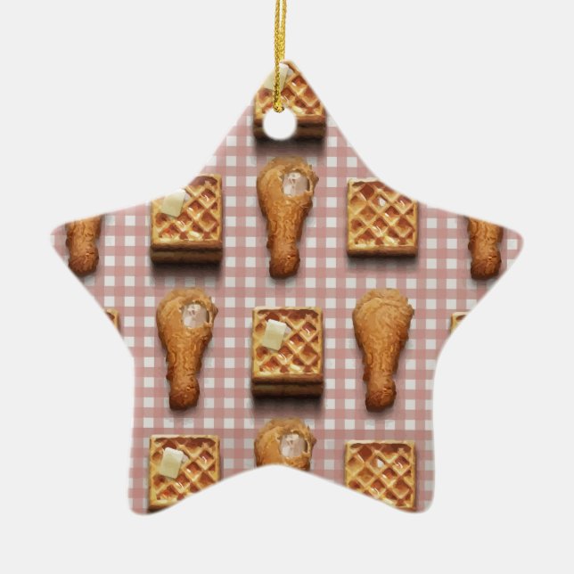 Gingham kycklingvåfflor julgransprydnad keramik (Framsidan)
