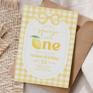 Gingham Lemon Vår viktigaste Squeeze 1:a födelseda Inbjudningar