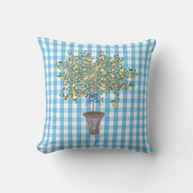 Gingham Lemons Lemon Träd  Kudde (Framsida)