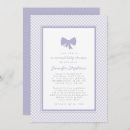 Gingham lila bow virtuell babydusch inbjudningar