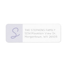 Gingham lila initial babydusch returadress etikett