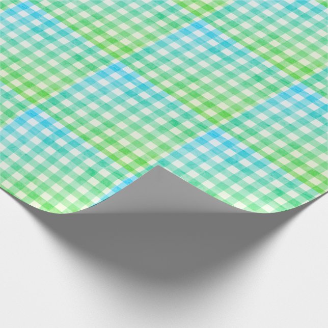 Gingham Lime Green Blue Modern Simple Check Presentpapper (Hörn)