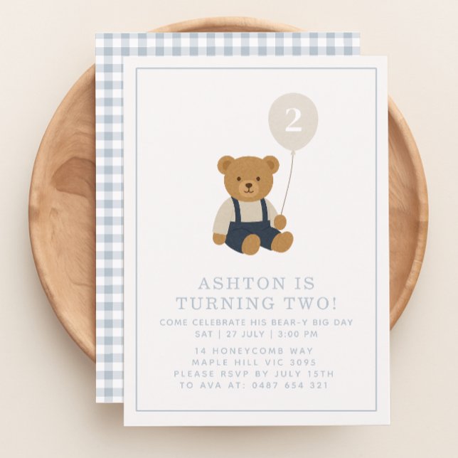 Gingham, liten teddybjörn födelsedag  inbjudningar (Skapare uppladdad)