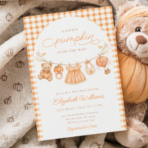 Gingham Little Pumpkin Baby Shower Inbjudan