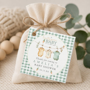 Gingham Lokalt Odlad Baby Klädstreck Baby Shower Gåvor Etiketter