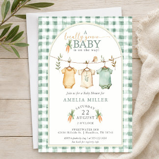 Gingham Lokalt Odlad Baby Klädtorkställning Baby S Inbjudningar